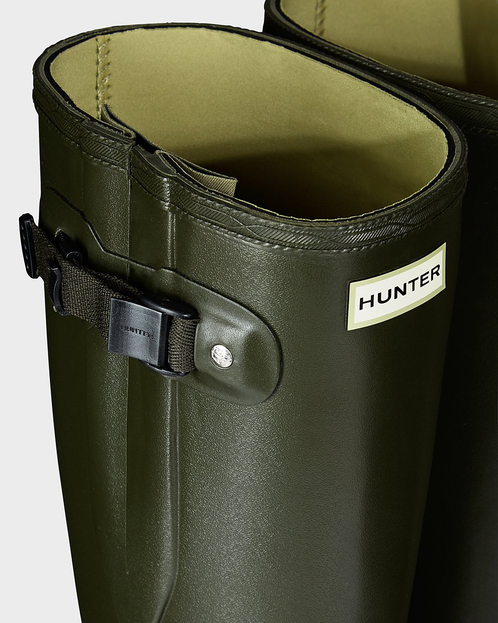 Mens Tall Rain Boots - Hunter Norris Field Side Adjustable Neoprene Lined (18FUKVROY) - Dark Olive